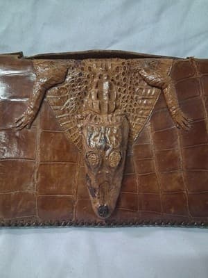 Vtg Cuba Purse Women's Brown Genuine Leather Alligator Body Zipper, Dmg On Strap - Thumbnail 2