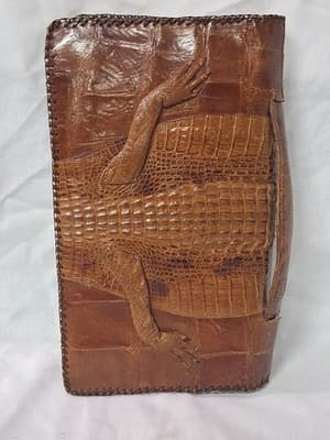 Vtg Cuba Purse Women's Brown Genuine Leather Alligator Body Zipper, Dmg On Strap - Thumbnail 7
