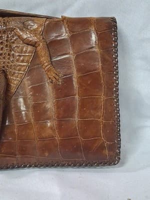 Vtg Cuba Purse Women's Brown Genuine Leather Alligator Body Zipper, Dmg On Strap - Thumbnail 4