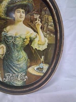 Vintage Pepsi-Cola Tray - 1970s Fabcraft - Brown/Gold Victorian Lady - Used Cond - Thumbnail 5