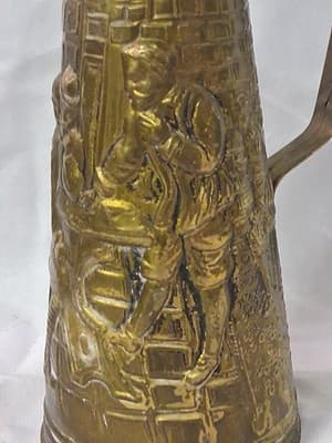 Vintage Brass Embossed ELPEC Pitcher England Colonial Tavern Bar Decor - Thumbnail 7