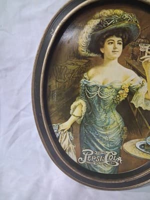 Vintage Pepsi-Cola Tray - 1970s Fabcraft - Brown/Gold Victorian Lady - Used Cond - Thumbnail 4