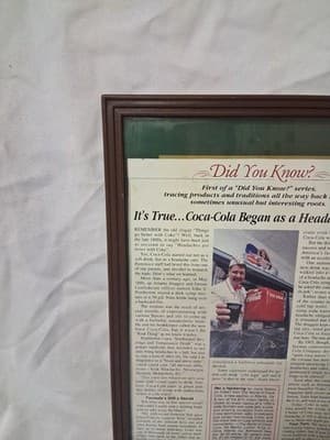 Vintage 1940-1950 Cocoa Cola Advertising Memorabilia Frame - Thumbnail 3