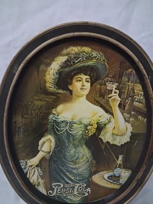 Vintage Pepsi-Cola Tray - 1970s Fabcraft - Brown/Gold Victorian Lady - Used Cond - Thumbnail 2