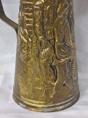 Vintage Brass Embossed ELPEC Pitcher England Colonial Tavern Bar Decor - Thumbnail 3