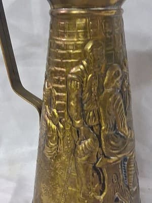 Vintage Brass Embossed ELPEC Pitcher England Colonial Tavern Bar Decor - Thumbnail 2