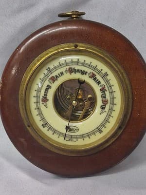Vtg Wooden Barometer Porcelain Front German Made Weather Station West Germany - Thumbnail 2
