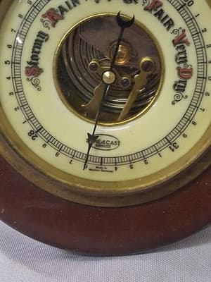 Vtg Wooden Barometer Porcelain Front German Made Weather Station West Germany - Thumbnail 3