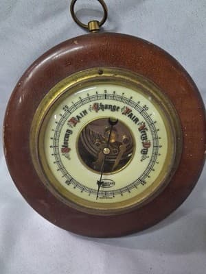 Vtg Wooden Barometer Porcelain Front German Made Weather Station West Germany - Thumbnail 5