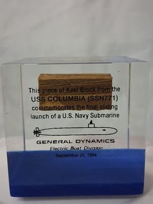 Vintage USS Columbia (SSN771) Piece of Keel Block General Dynamics Lucite... - Thumbnail 2