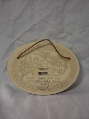 Vintage Trinity Pottery Welcome Plaque Love Laughter Bird Floral Handmade Hang - Thumbnail 4