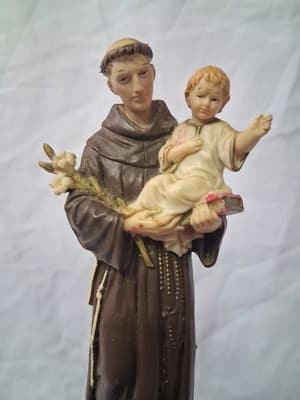 Pasquini Saint Anthony Holding Jesus White Lily Hand Painted Figure Italy - Thumbnail 2