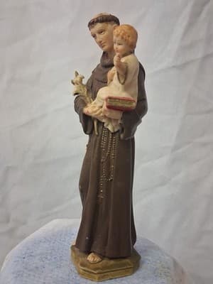 Pasquini Saint Anthony Holding Jesus White Lily Hand Painted Figure Italy - Thumbnail 7