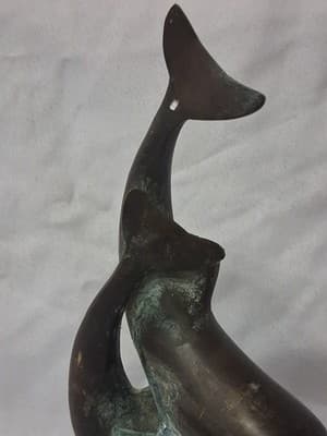 BRASS Metal Pair of Dolphins Vintage Sculpture M. Scholes Large Modern Figurine - Thumbnail 3