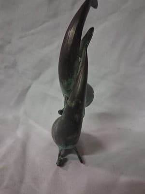BRASS Metal Pair of Dolphins Vintage Sculpture M. Scholes Large Modern Figurine - Thumbnail 4