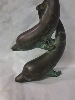 BRASS Metal Pair of Dolphins Vintage Sculpture M. Scholes Large Modern Figurine - Thumbnail 7