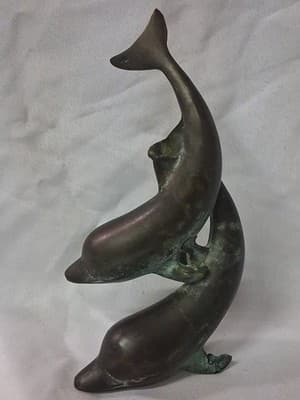 BRASS Metal Pair of Dolphins Vintage Sculpture M. Scholes Large Modern Figurine - Thumbnail 6