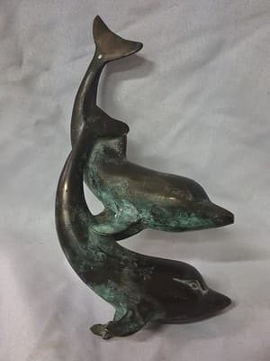 BRASS Metal Pair of Dolphins Vintage Sculpture M. Scholes Large Modern Figurine - Thumbnail 8