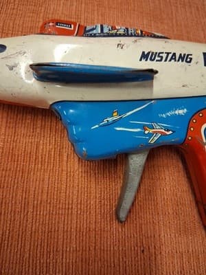 VINTAGE TN P-51 MUSTANG TIN TOY,SPARK EMITING*MOVING PROP!GIFT,USAF,METAL,1960s! - Thumbnail 10