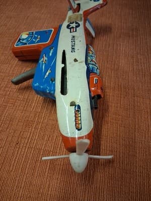 VINTAGE TN P-51 MUSTANG TIN TOY,SPARK EMITING*MOVING PROP!GIFT,USAF,METAL,1960s! - Thumbnail 5