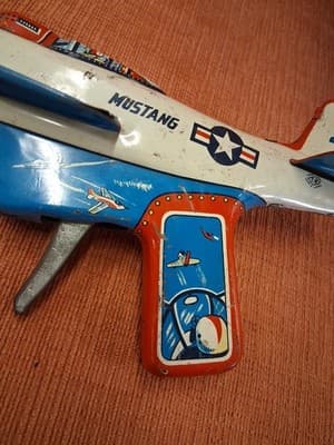 VINTAGE TN P-51 MUSTANG TIN TOY,SPARK EMITING*MOVING PROP!GIFT,USAF,METAL,1960s! - Thumbnail 7