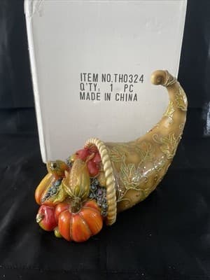 Kurt S. AdlerLarge Cornucopia Hand Painted Porcelain Thanksgiving Centerpiece - Thumbnail 5