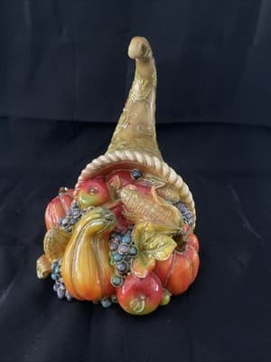 Kurt S. AdlerLarge Cornucopia Hand Painted Porcelain Thanksgiving Centerpiece - Thumbnail 2