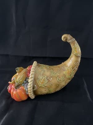 Kurt S. AdlerLarge Cornucopia Hand Painted Porcelain Thanksgiving Centerpiece - Thumbnail 3