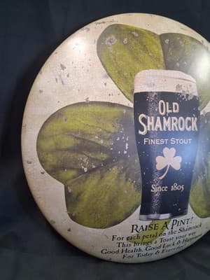Old Shamrock Finest Stout St. Patrick's Day Metal Sign Irish 12" Round Bar Decor - Thumbnail 2