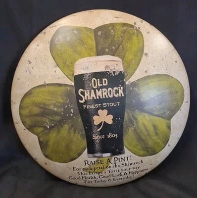 Old Shamrock Finest Stout St. Patrick's Day Metal Sign Irish 12" Round Bar Decor