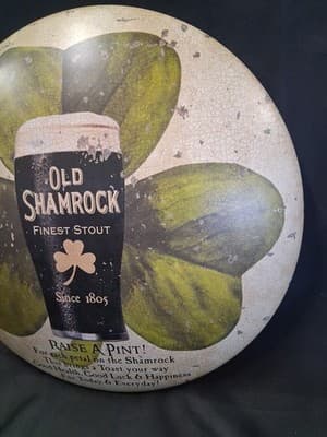 Old Shamrock Finest Stout St. Patrick's Day Metal Sign Irish 12" Round Bar Decor - Thumbnail 3