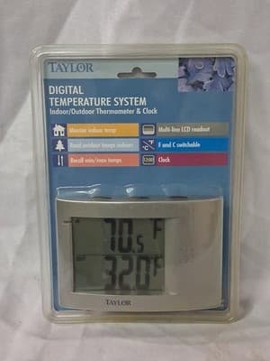 Taylor Digital Temperature System Indoor/outdoor Thermometer Lcd Clock #1454