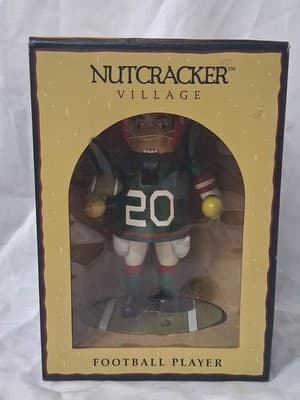 Vintage NIB Nutcracker Village Football Player #20 Green Jersey 9" Christmas