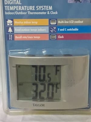 Taylor Digital Temperature System Indoor/outdoor Thermometer Lcd Clock #1454 - Thumbnail 2