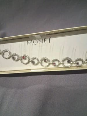Vintage Monet Bracelet Multi Color Stones Pink Purple with Jewl Links - Thumbnail 4