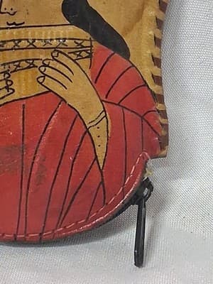 Vtg Puerto Rico Handcrafted Leather Pouch Coin Purse Stitched Painted Signed - Thumbnail 3