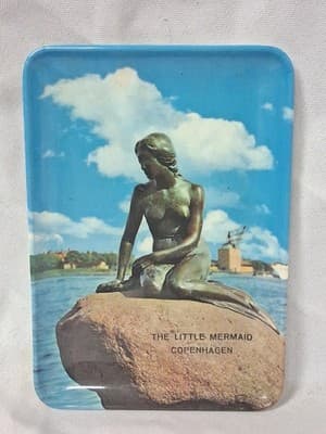 SOUVENIR OF COPENHAGEN'S Little Mermaid On Rock Plastic Jewelry Tray Vintage