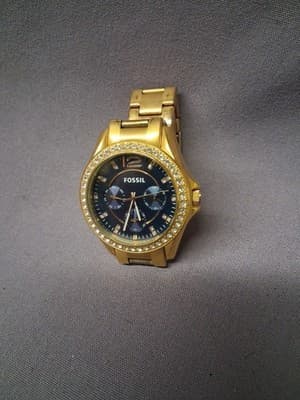 Fossil Rose Gold Tone Black Dial Crystal Bezel Women's Watch Nice! - Thumbnail 2