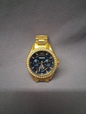 Fossil Rose Gold Tone Black Dial Crystal Bezel Women's Watch Nice! - Thumbnail 3