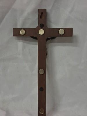 Vintage Wall Crucifix Jesus Oak Wood Gold NR Cross 10” - Thumbnail 4