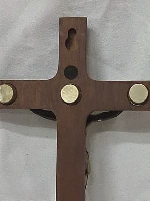 Vintage Wall Crucifix Jesus Oak Wood Gold NR Cross 10” - Thumbnail 5