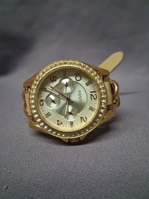 Fossil Riley ES3466 Womens Watch 40mm Rose Gold Tone Crystal Bezel New Battery - Thumbnail 3