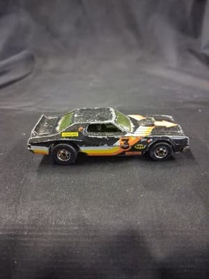 Vintage Hot Wheels Flying Colors 1974 Blackwall Black Ford Torino Stocker 3 MB26 - Thumbnail 3