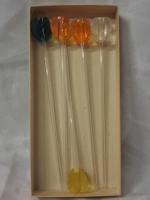 Vintage Mid Century Modern Boxes Swizzle Stick Sippers 5 Bar Drink Stirrers Set - Thumbnail 2