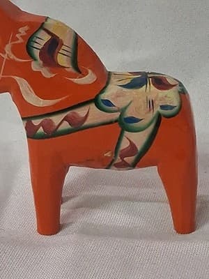 PAIR Nils Olsson Dala Horses Swedish Folk Art Hand Painted Figurines - Thumbnail 10