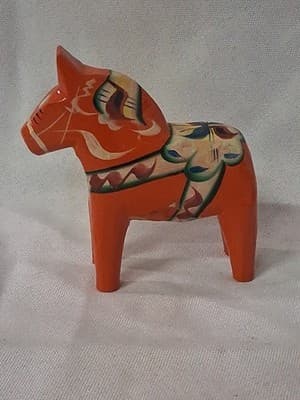PAIR Nils Olsson Dala Horses Swedish Folk Art Hand Painted Figurines - Thumbnail 6