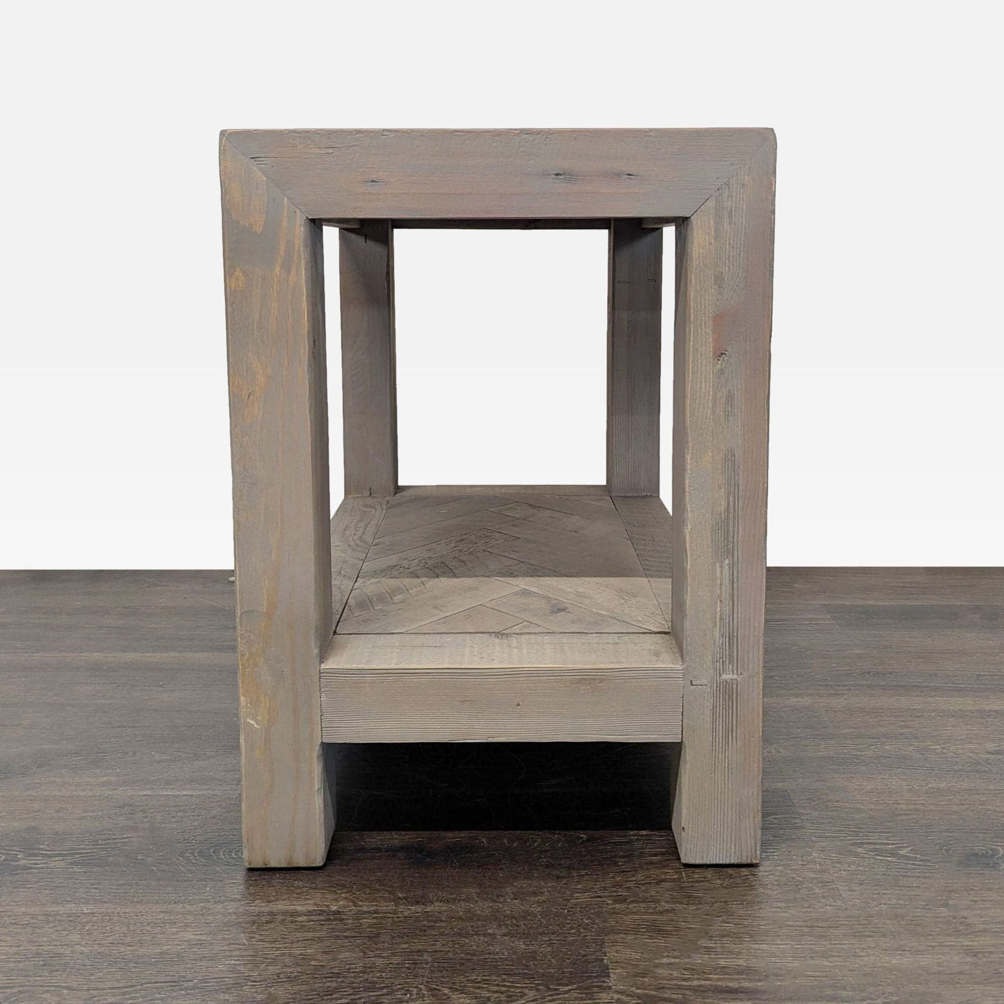 Rustic Wood End Table with Herringbone Top and Shelf - Thumbnail 5