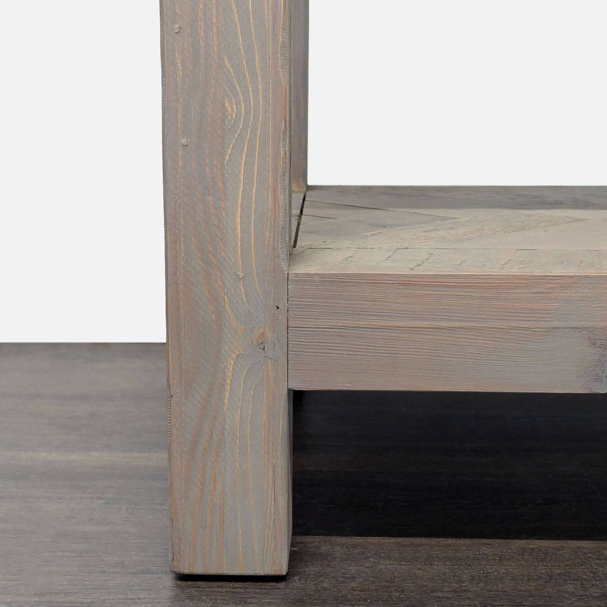 Rustic Wood End Table with Herringbone Top and Shelf - Thumbnail 6