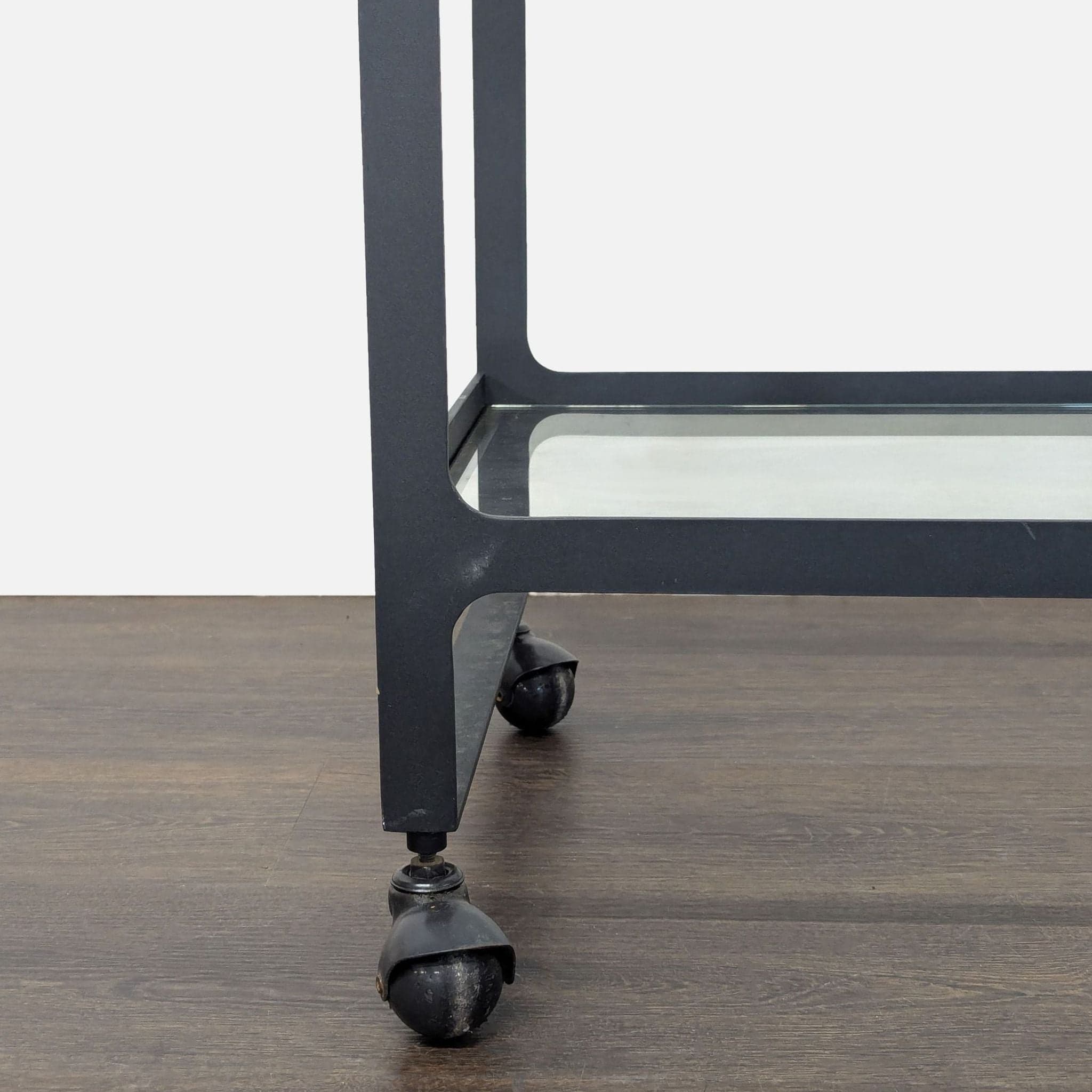 Two Tier Glass and Metal Console Table on Castors - Thumbnail 4