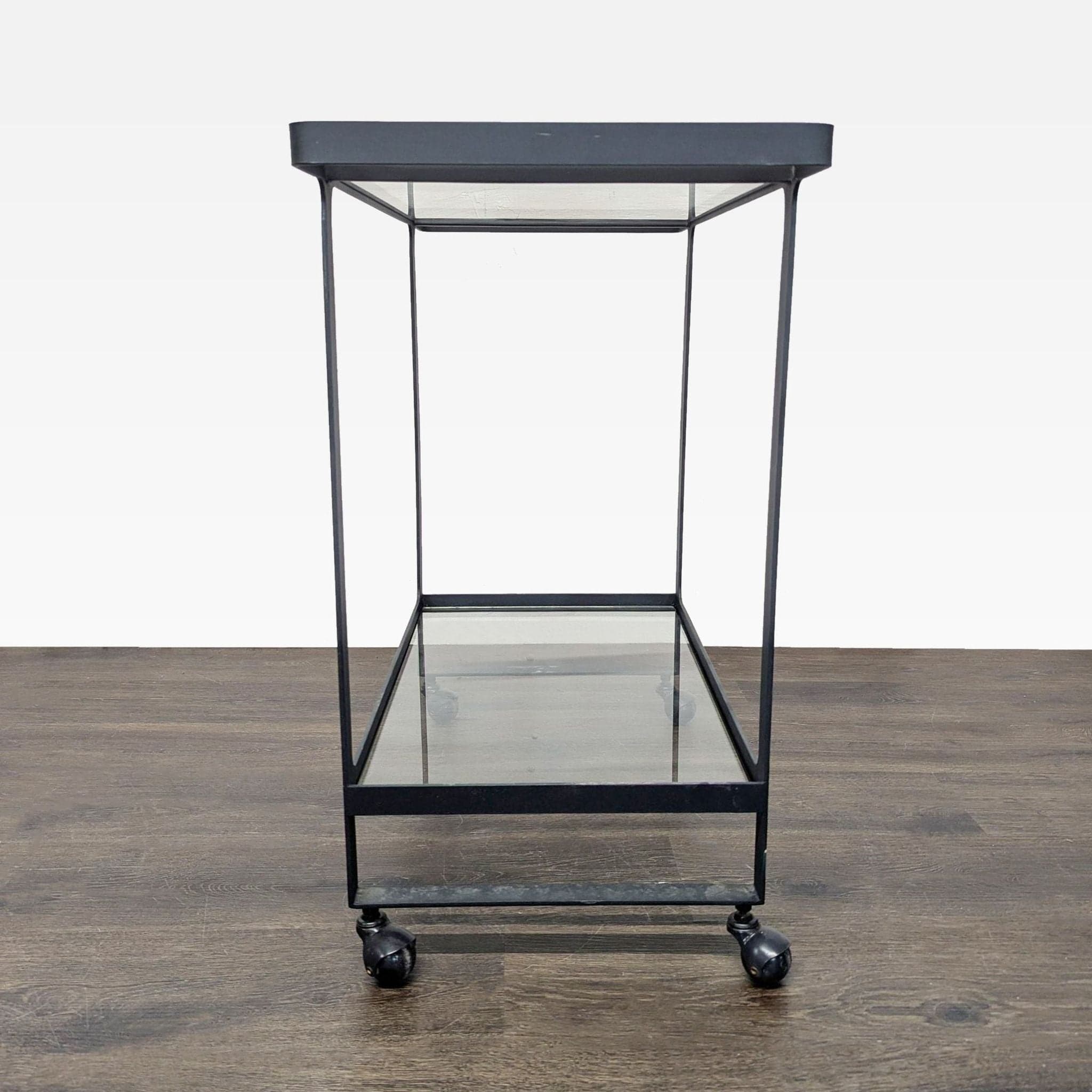 Two Tier Glass and Metal Console Table on Castors - Thumbnail 2